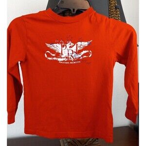 Ralph Lauren Red Tshirt Boys Size 5 Long Sleeve Patriotic  Eagle Logo Euc